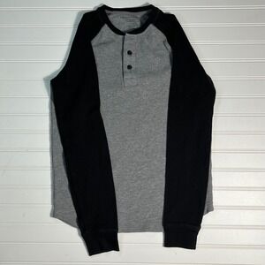 Kids American Eagle Outfitters Gray Black Long Sleeve Thermal Henley Shirt Sz XS